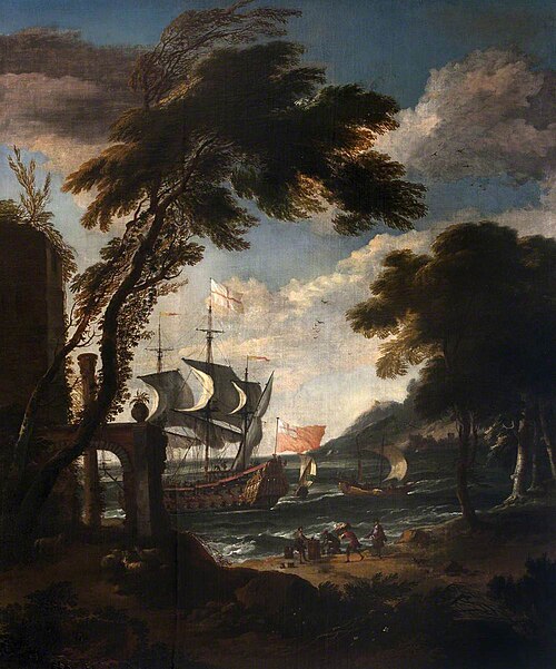 A Seaport with Men-o'-War, Boats and Figures, 1688, Adriaen van Diest