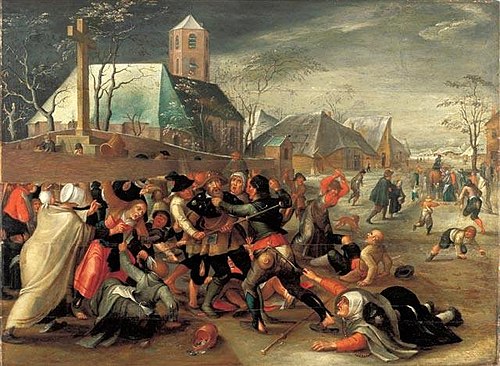 Bagarre entre des paysans et un pèlerin, 1550, Martin van Cleve
