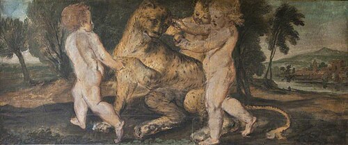 Three Putti playing with a Leopard, 1638, Francis Cleyn