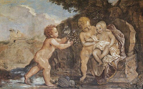 Two Putti offering a Baby a Bunch of Grapes, 1638, Francis Cleyn