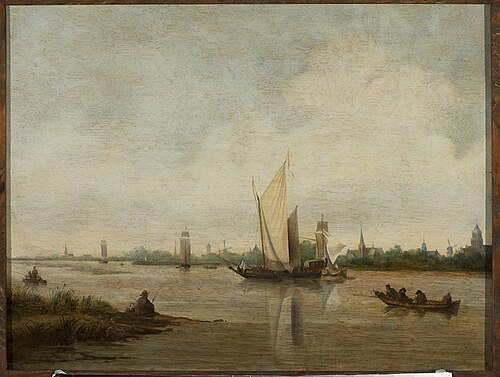 Sail boats on a river, , Jan Meerhout