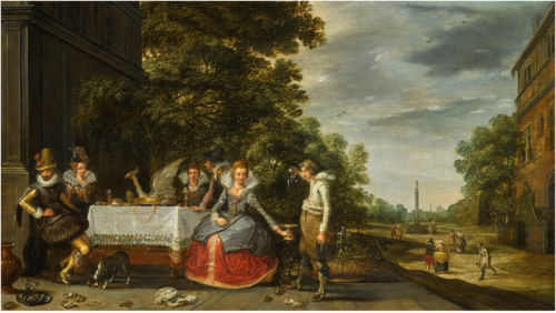 Elegant company on a terrace, 1614, Adam van Breen