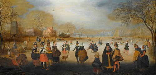 Winter landscape with skaters, 1617, Adam van Breen