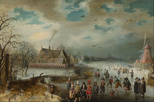 Skating on the Frozen Amstel River, 1611, Adam van Breen