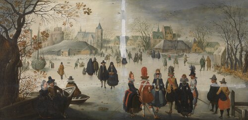 winter landscape with skating, 1636, Adam van Breen