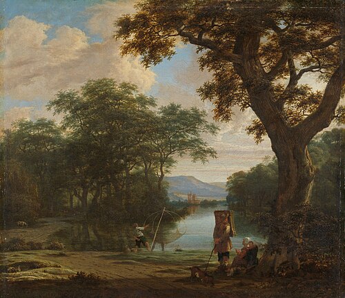 Landscape with fisherman with a square net, 1650, Joris van der Haagen