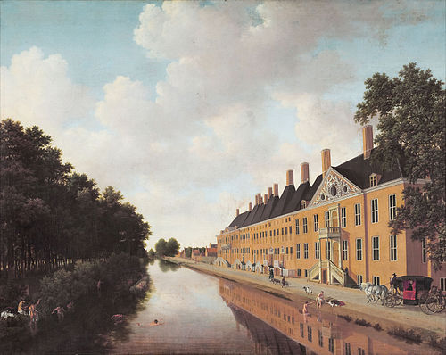 View of the Prinsessegracht canal in The Hague, seen in the direction of Bezoudenhout bridge; in the, 1660, Joris van der Haagen