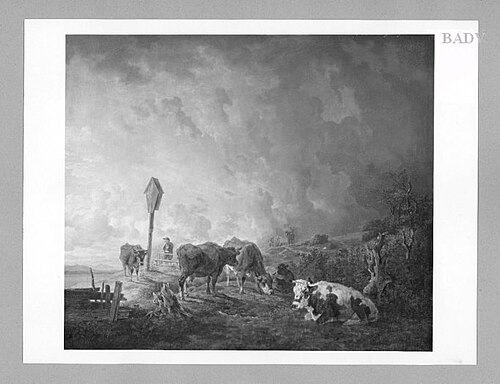 Landscape with cows and shrine, 1799, Max Josef Wagenbauer