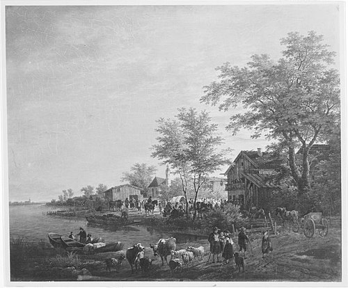 Seeufer mit Jahrmarkt, 1814, Max Josef Wagenbauer