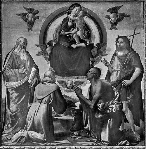 Mary with the child adored by four saints, 1490, Domenico Ghirlandaio