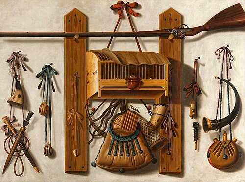 Still Life with Fowling equipment, 1682, Johannes Leemans