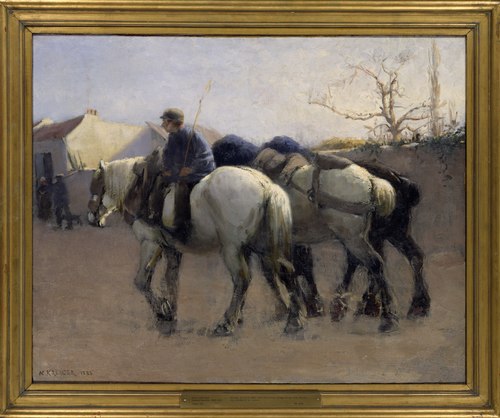 Rue de village français avec chevaux, 1885, Nils Kreuger