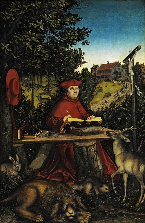 Cardinal Albrecht of Brandenburg (1490-1545) as Saint Jerome, 1527, Lucas Cranach l'Ancien