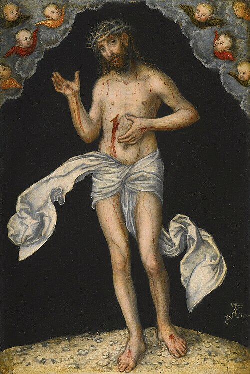 Christ as Man of Sorrows showing his wounds, 1544, Lucas Cranach the Elder