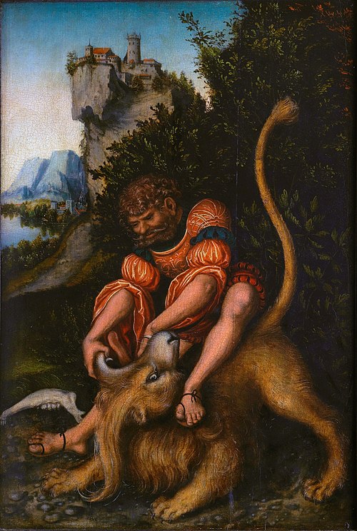 Simson fighting with a lion, 1522, Lucas Cranach the Elder
