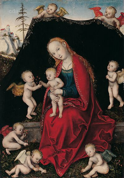 Mary with child surrounded by angels, 1547, Lucas Cranach the Elder