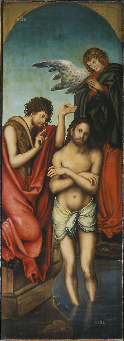 Neustadt Retabel [left wing]: Baptism of Christ [recto] Christ Taking Leave of his Mother [verso], 1513, Lucas Cranach l'Ancien