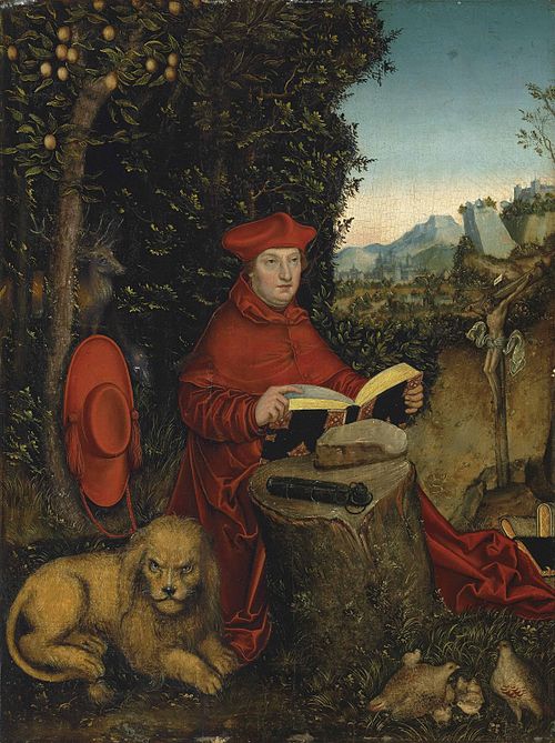 Albrecht of Brandenburg as St Jerome in a Landscape, 1527, Lucas Cranach l'Ancien