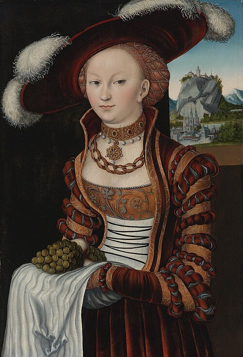Portrait of a young lady holding a bunch of grapes, 1528, Lucas Cranach l'Ancien
