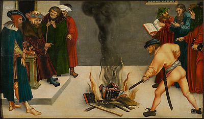 The burning of books in front of a prince, 1530, Lucas Cranach l'Ancien