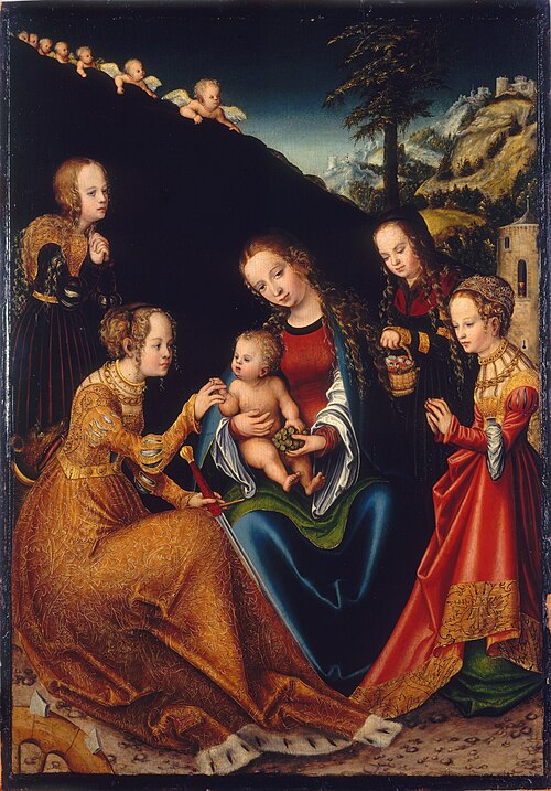The Mystic Marriage of Saint Catherine of Alexandria with Saints Dorothy, Margaret and Barbara, 1516, Lucas Cranach l'Ancien