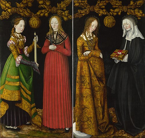 The Saints Genevieve and Apollonia and the Saints Christina and Ottilia, 1506, Lucas Cranach l'Ancien
