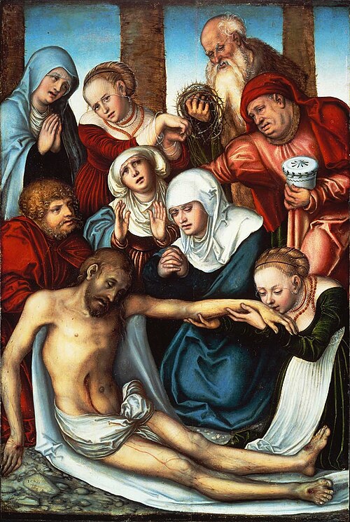 La lamentation sur le corps du Christ mort., 1538, Lucas Cranach l'Ancien