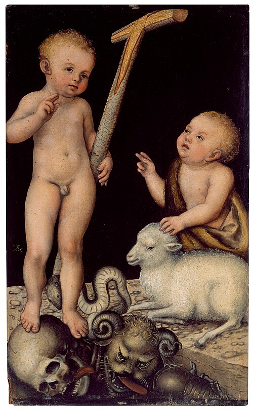 Le bébé Jésus adoré par Jean Baptiste enfants, 1538, Lucas Cranach l'Ancien