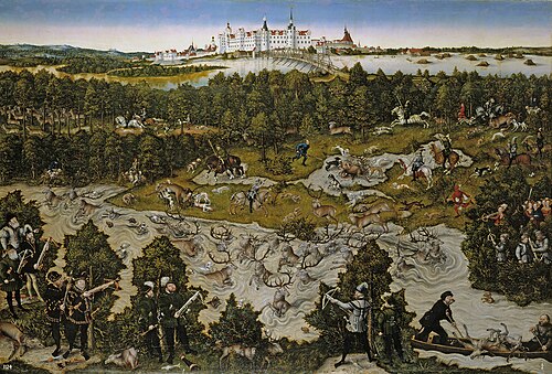 Hunt at the Castle of Torgau in honour of Ferdinand I, 1545, Lucas Cranach l'Ancien