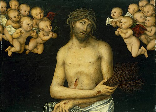 Christ as the Man of Sorrows flanked by angels, 1540, Lucas Cranach l'Ancien