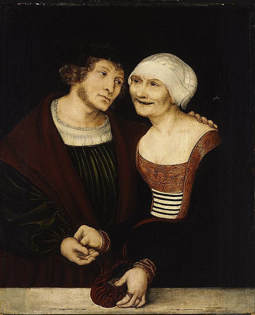 Le couple mal assorti: Jeune homme et vieille femme, 1521, Lucas Cranach l'Ancien