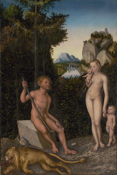 Un faune et sa famille avec un lion mort, 1526, Lucas Cranach l'Ancien