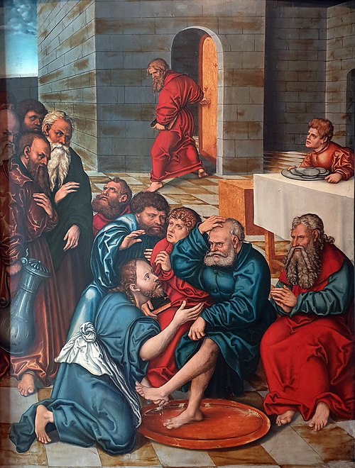Cycle of Passion: Christ washing the feet of the apostles, 1537, Lucas Cranach l'Ancien
