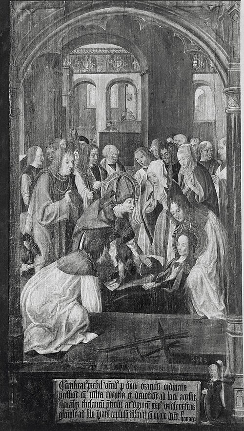 Auffindung des Leichnams der heiligen Ursula durch den heiligen Kunibert, 1494, Master of the Cologne legend of St. Ursula