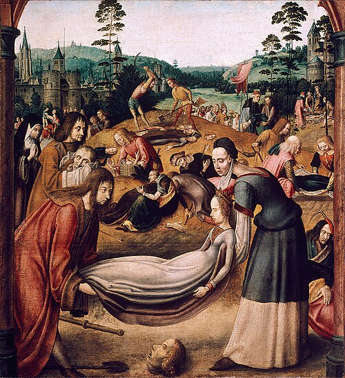 Begräbnis der heiligen Ursula und ihrer Gefährtinnen und Gefährten, 1494, Master of the Cologne legend of St. Ursula