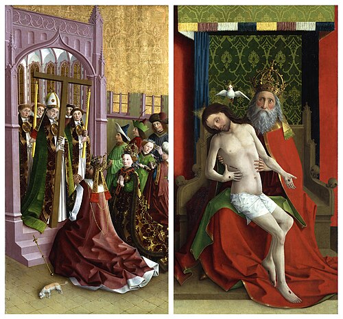 The veneration and dedication of the Holy Cross to the church by Emperor Constantine and his mother , 1460, Maître de la Passion de Darmstadt