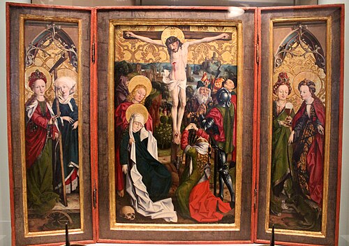 Triptych of the crucifixion with saints, 1485, Master of the Ilsung Madonna