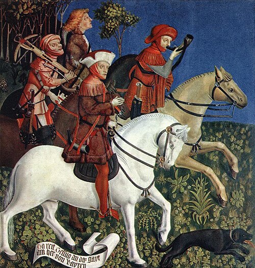 Prince Tassilo Rides to Hunting, 1444, Meister der Pollinger Tafeln
