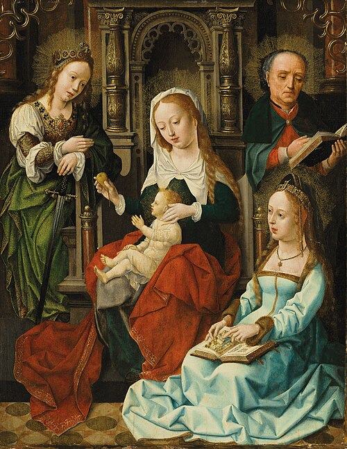 The Holy Family with Saints Catherine and Barbara, 1550, Master of the Plump-Cheeked Madonnas