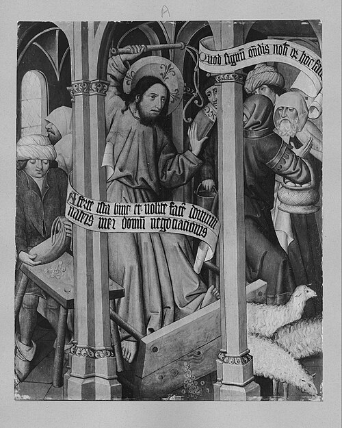 Expulsion of the money-changers, , Meister des Albrechtsaltares zu Klosterneuburg