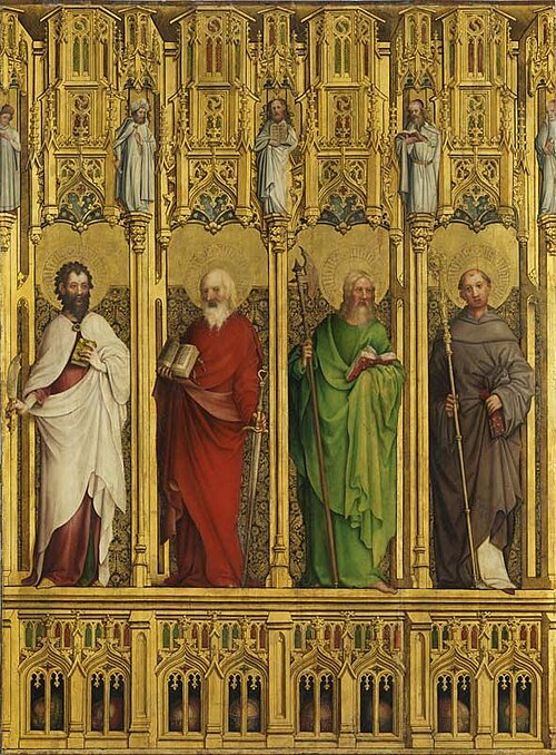 Heisterbacher Altar: Die Apostel Bartholomäus, Simon, Matthias und der hl. Bernhard (mit Stefan Loch, , Maître du Retable de Heisterbach