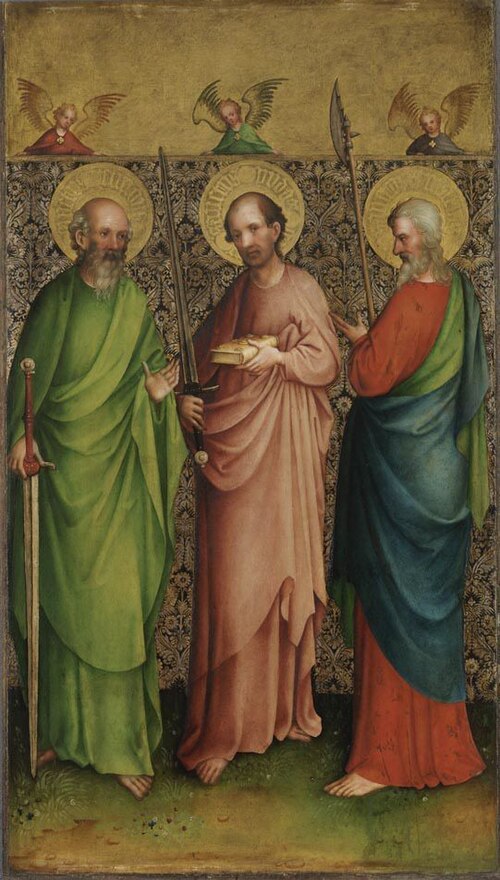 Kreuzigungsaltar: Apostel Simon, Judas Thaddäus und Matthias Rückseite: Hl. Gereon (mit Stefan Lochn, 1435, Maître du Retable de Heisterbach