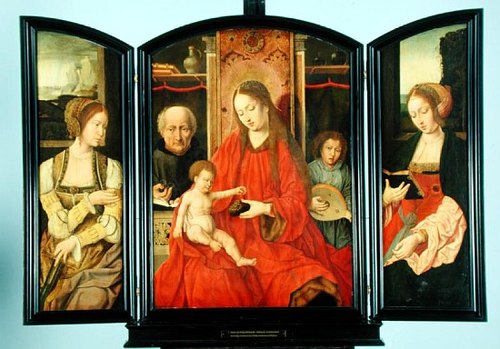 Triptyque: La Sainte Famille avec Sainte Catherine et Sainte Barbe, 1510, Maître du Saint-Sang