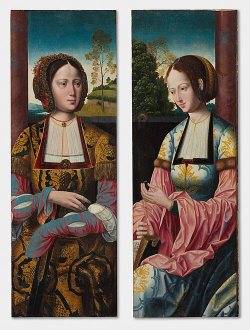 Saint Catherine and Saint Barbara (pair), 1520, Maître du Saint-Sang