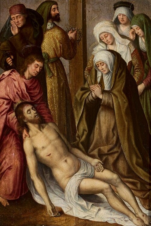 Déploration du Christ., 1525, Maître au feuillage en broderie