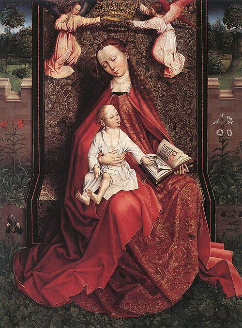 Madonna crowned by angels, 1400, Maître au feuillage en broderie