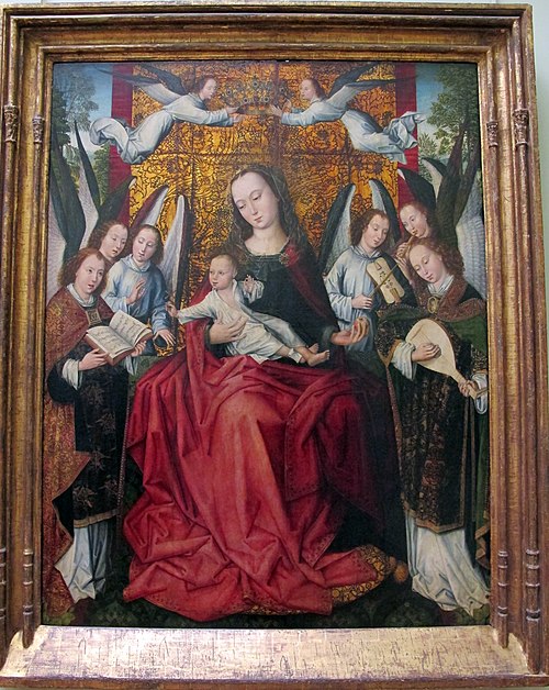 La Vierge et l'Enfant entourés d'anges, 1500, Maître au feuillage en broderie