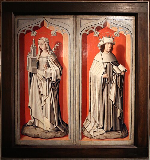 Saint Louis et Sainte Barbe, 1500, Maître au feuillage en broderie