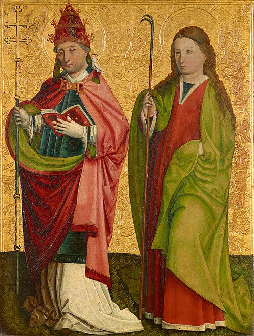 Rechter Flügel des sog. Pretschlaipfer-Triptychons: Hll. Gregor und Agathe (Innenseite); Hll. Erasmu, 1480, Meister von Großgmain