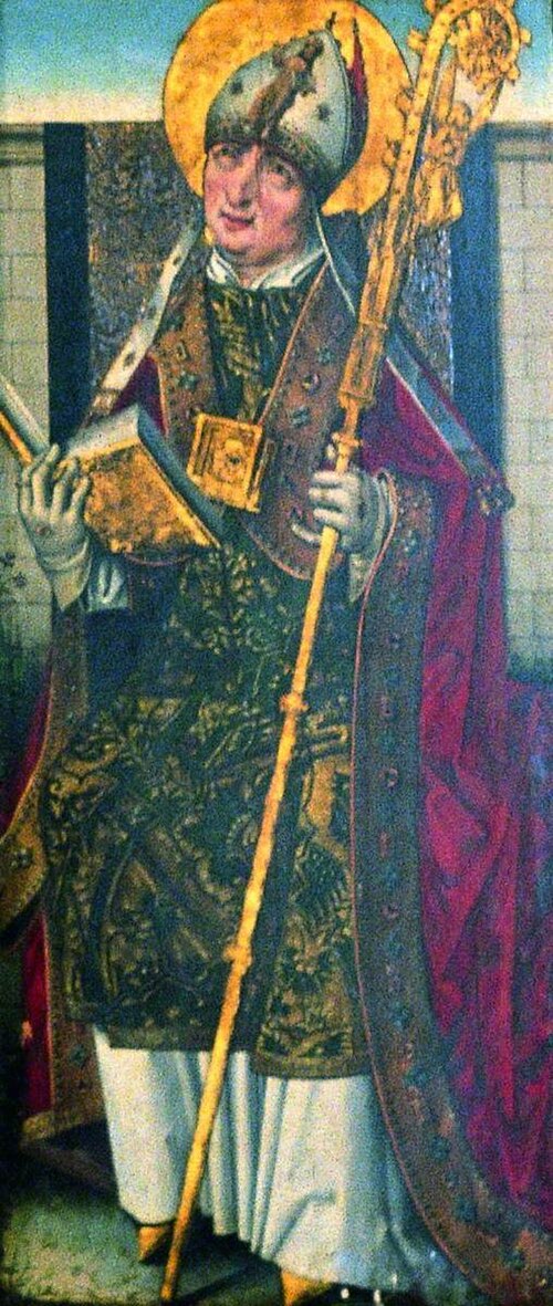St Ambrose (verso), 1467, Maître de la vue de Sainte-Gudule